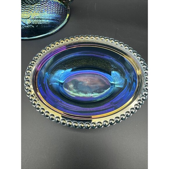 Vintage Indiana Glass Blue Iridescent UV Glow Carnival Hen On Nest EUC - Picture 6 of 16